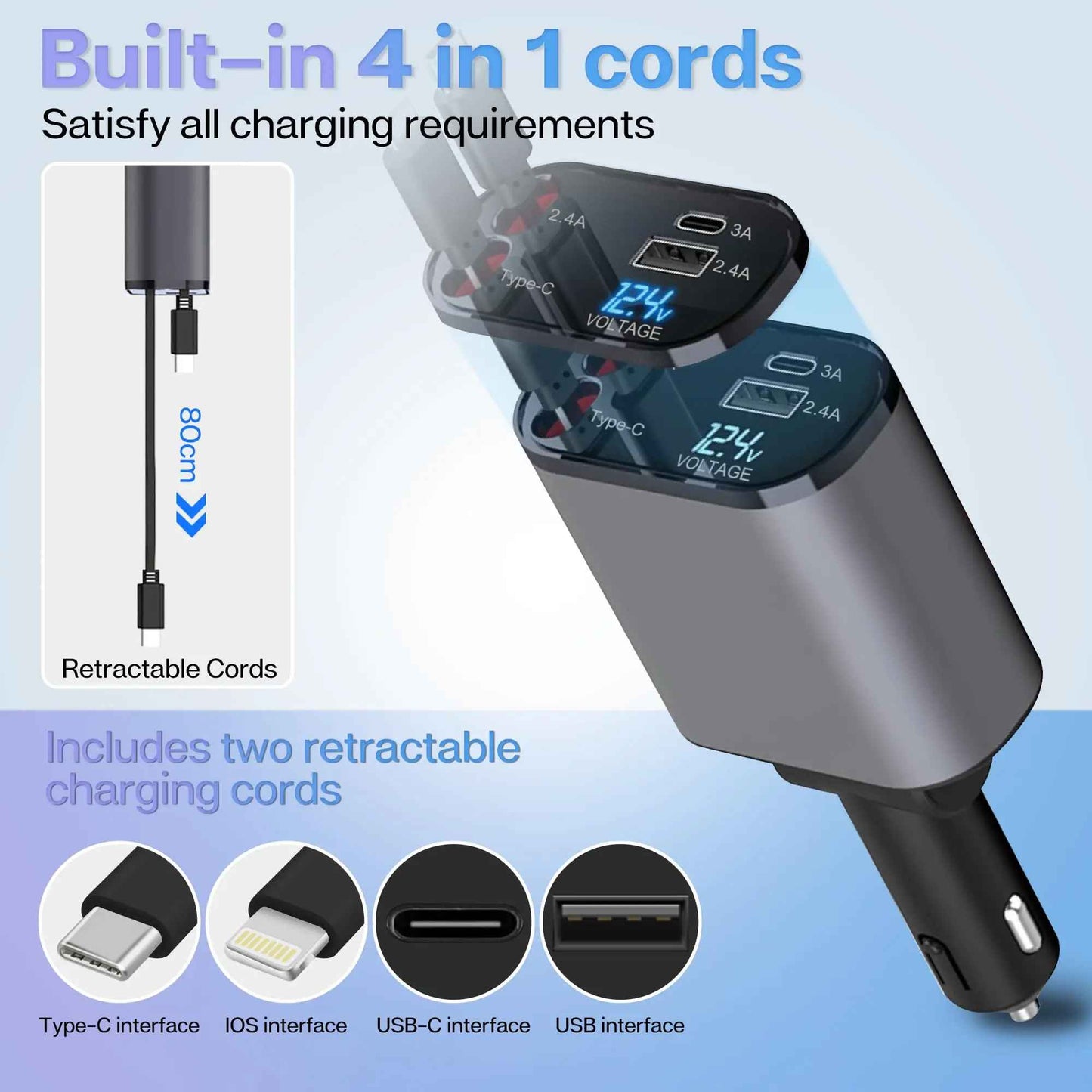 Automodstore™ 4 IN 1 Retractable Fast Car Charger