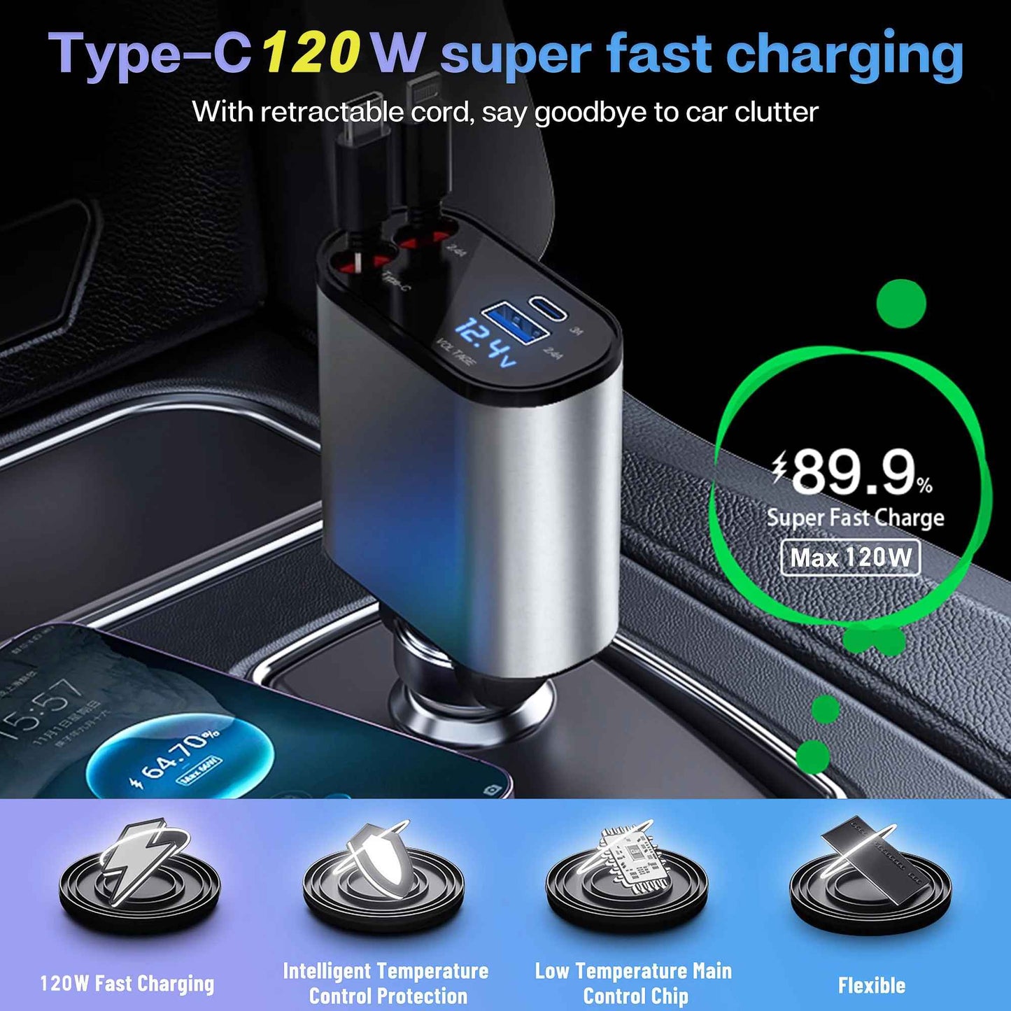 Automodstore™ 4 IN 1 Retractable Fast Car Charger